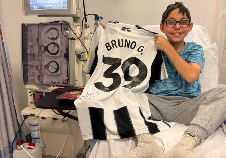 Charlie Denholm Charlie Denholm on dialysis unit with signed Bruno Guimaraes Newcastle United shirt