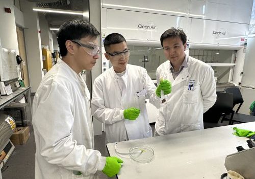 Queen Mary med tech team three male researchers in a lab setting